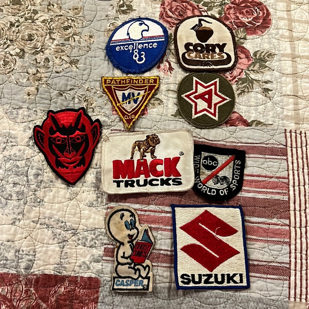 Lot vintage Iron on patches Mack truck Casper Suzuki devil ABC WORLD OF SPORTS